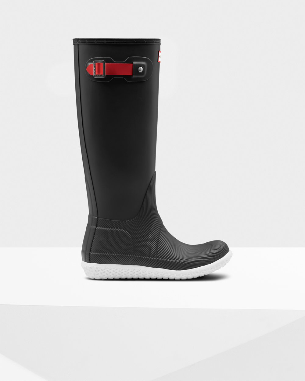 Hunter Uzun Yağmur Çizmeleri Bayan Siyah/Kırmızı - Original Flat Heel Calendar Sole - Türkiye VZ4936